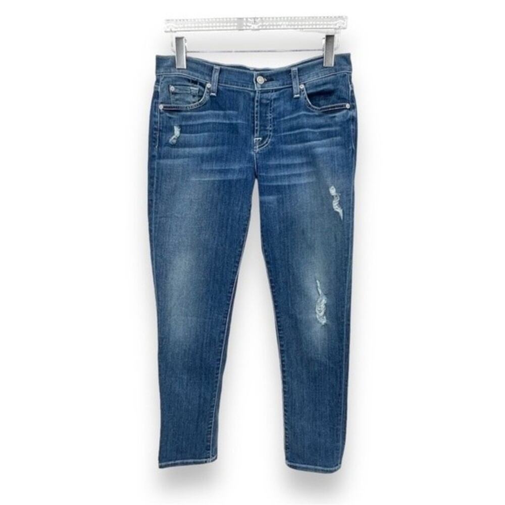 7 For All Mankind Josefina skinny boyfriend blue medium wash denim jeans 28